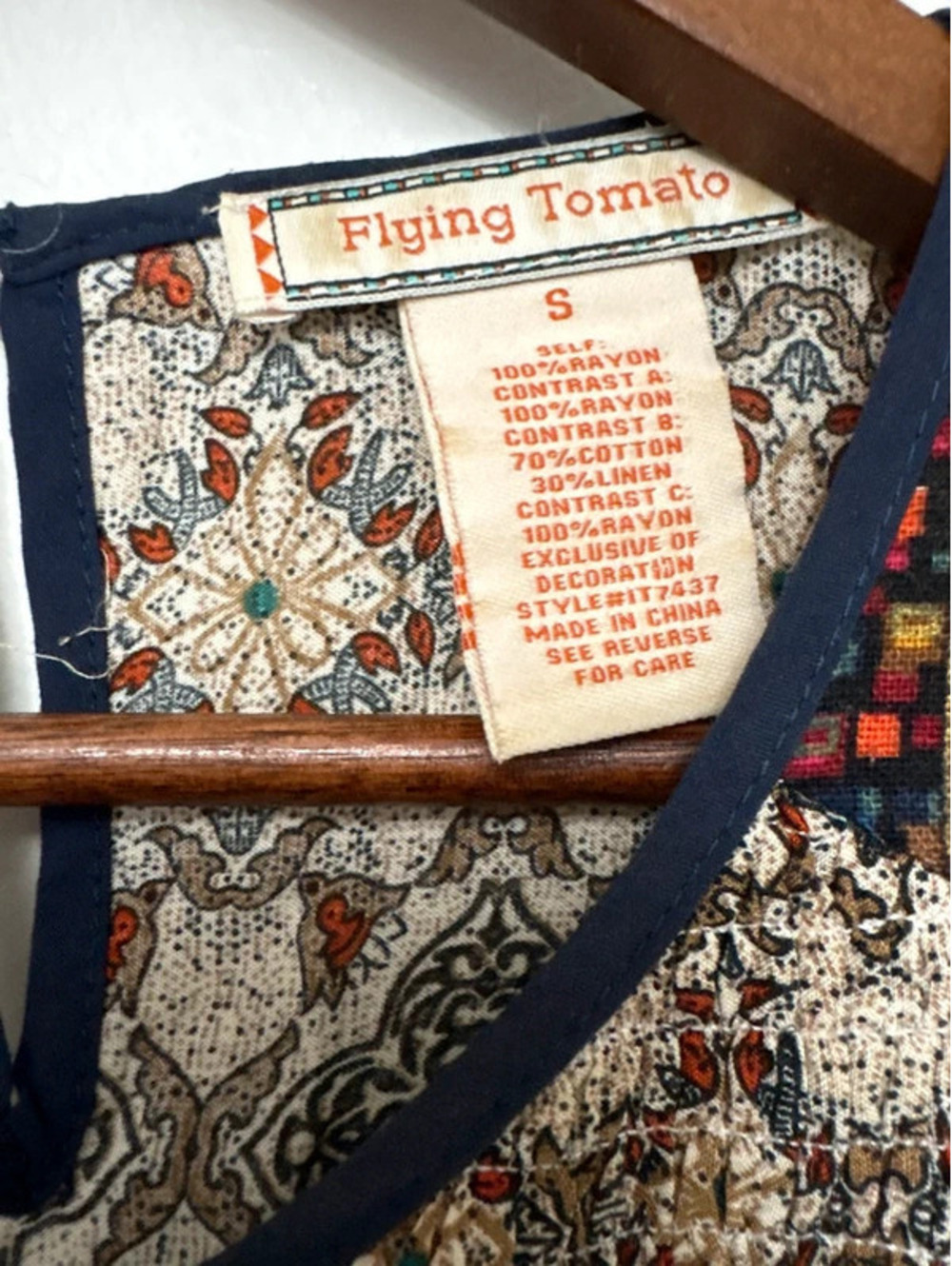 Flying Tomato Boho Mixed Print Smocked Tunic Top Size Small - Picture 2 of 6